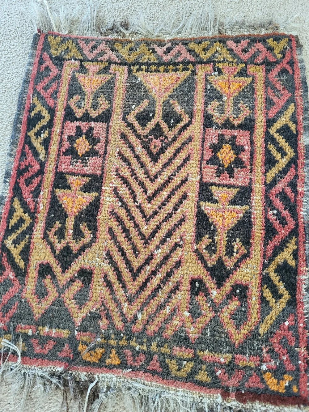 Handwoven Tribal Accent Rug in Rust, Black & Mustard